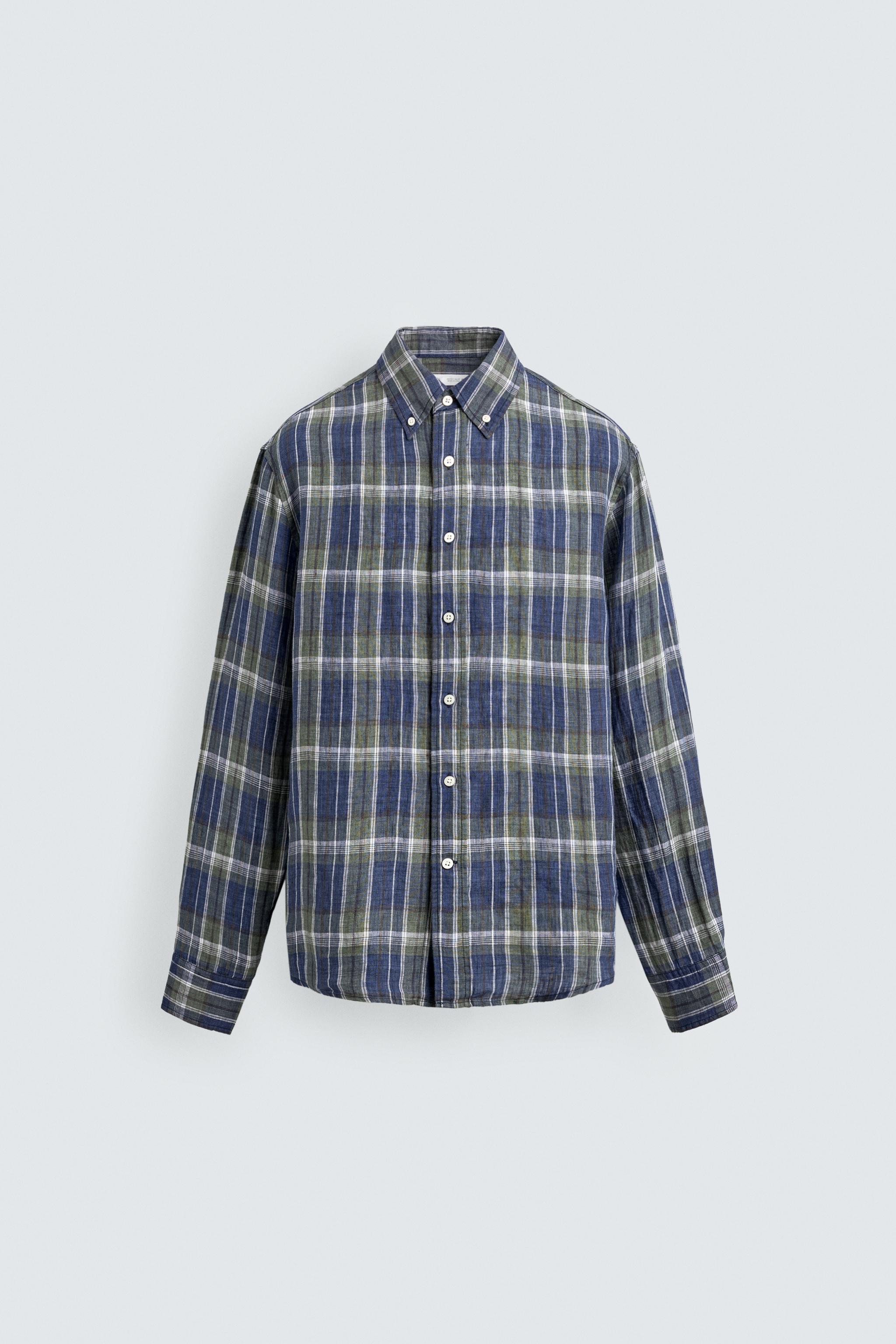 100% LINEN PLAID SHIRT